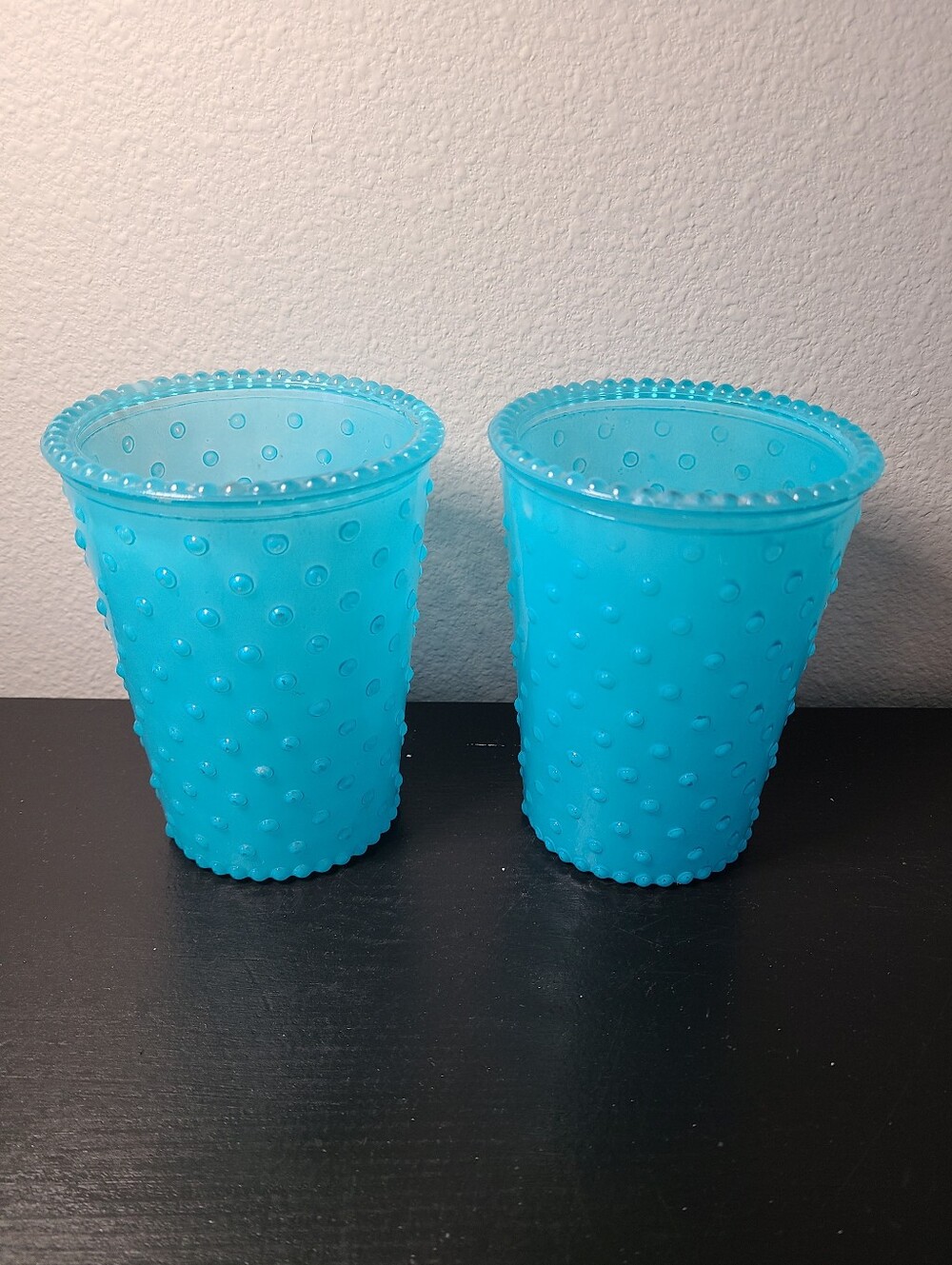 Blue Bubble Glass Candle Holders Set 2 Hobnail Turquoise Aqua Decorative 5"